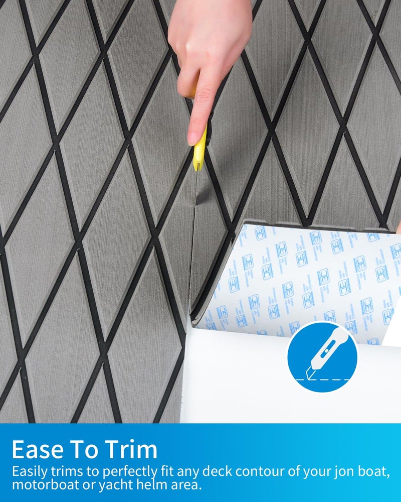 OCEANBROAD Diamond Pattern Boat Flooring Self-Adhesive EVA Foam Marine Decking Non-Slip Sheet for Boats, 96''x23.5'' Gray with Black Lines - Image 4