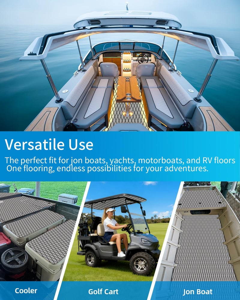 OCEANBROAD Diamond Pattern Boat Flooring Self-Adhesive EVA Foam Marine Decking Non-Slip Sheet for Boats, 96''x23.5'' Gray with Black Lines - Image 5