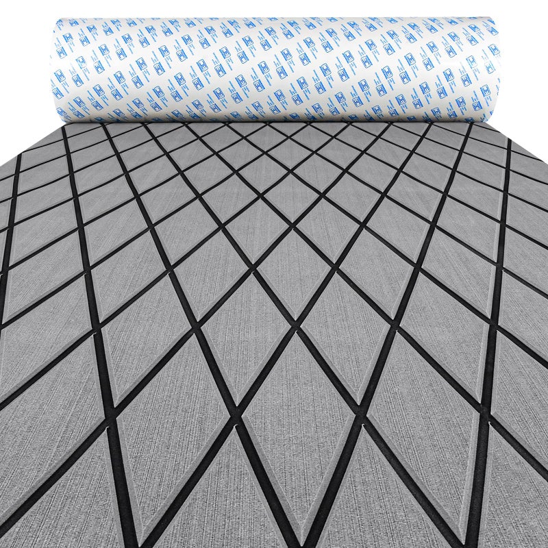OCEANBROAD Diamond Pattern Boat Flooring Self-Adhesive EVA Foam Marine Decking Non-Slip Sheet for Boats, 96''x23.5'' Gray with Black Lines - Image 1