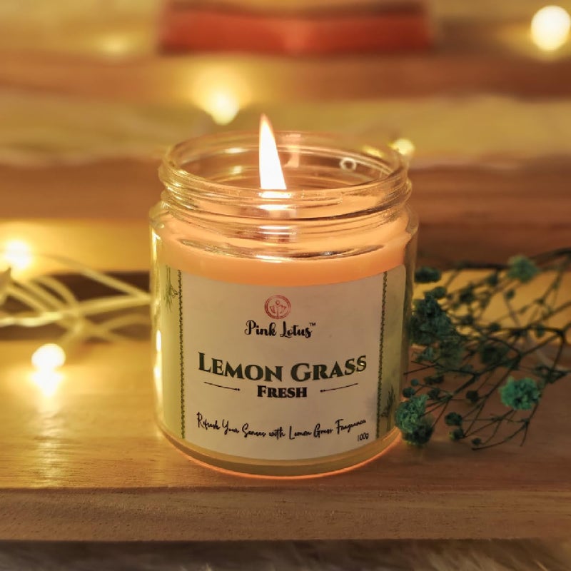 Pink Lotus Pink Lotus Lemongrass Scented Candle Refreshing Aromatherapy Soy Candle with Natural Essential Oils Hand Poured Candle Stress Relief Uplifting Atmosphere LongLasting EcoFriendly Gift Ready 