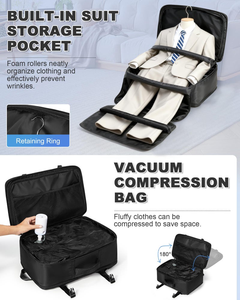 VGCUB Vacuum Backpack Travel with Suit Bag and Air Pump Compression Vacpack Carry on Flight Approved Daypack Laptop Space Saver Garment Bags for Travel Storage with Vacuum System Women Men Black - Image 5