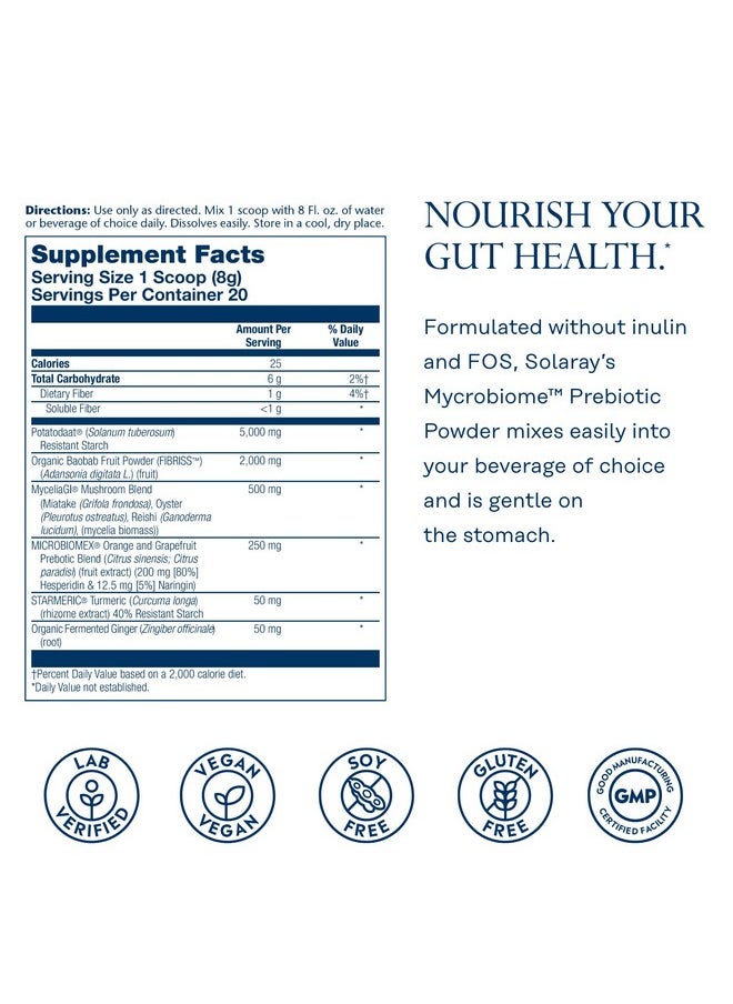 Solaray - Mycrobiome Prebiotic Powder Prebiotics For Women And Men Digestive Nutritional Supplements For Colon And Gut Health Easytomix Nonbloating Formula Citrus Flavor 20 Servings 5.64 Oz - Image 1