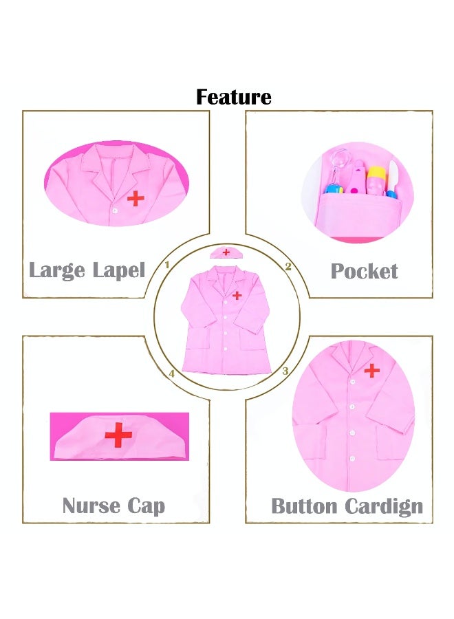 Doctor Playsets, 2-Pcs Pretend Play Dress Up Set, Children's Doctor Nurse Cosplay Costume, Role Play Hospital Coats and Cap, Doctor Party Accessories Birthday Gifts for Girls Ages 3+ - Image 4
