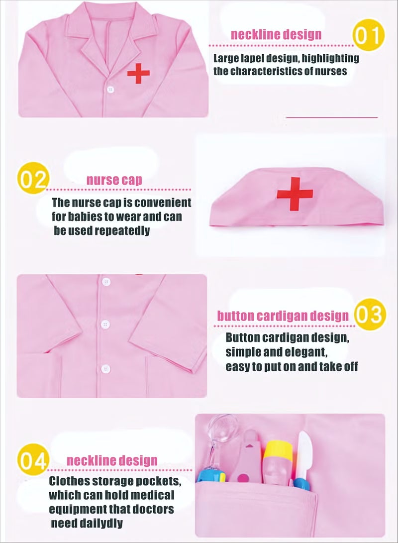 Doctor Playsets, 2-Pcs Pretend Play Dress Up Set, Children's Doctor Nurse Cosplay Costume, Role Play Hospital Coats and Cap, Doctor Party Accessories Birthday Gifts for Girls Ages 3+ - Image 3