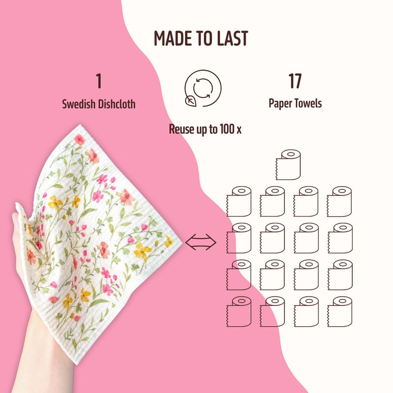Augine Swedish Dishcloths for Kitchen, 5 Pack Flowers Reusable Paper Towels Washable, Super Absorbent Swedish Dish Cloths, Biodegradable, Non-Scratch, No Odor - Image 4