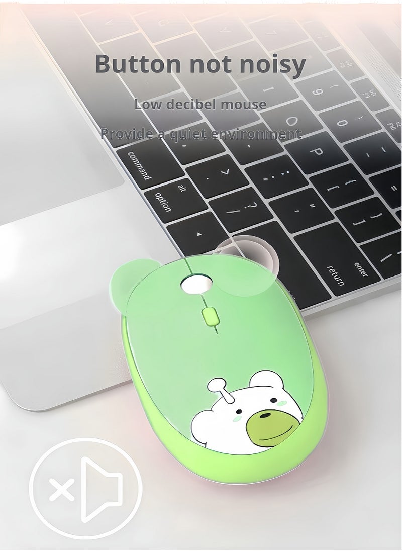 GEEZER Bluetooth Mouse For Laptop And Computer, Bluetooth 5.0 Silent Wireless Mouse,Cartoon Green Bear For Girl And Student,Intelligent Energy Saving Mouse Lady Mouse Green  - Image 1
