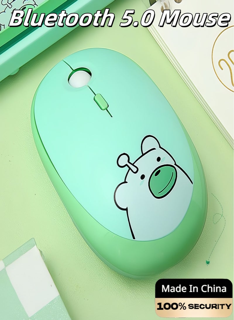 GEEZER Bluetooth Mouse For Laptop And Computer, Bluetooth 5.0 Silent Wireless Mouse,Cartoon Green Bear For Girl And Student,Intelligent Energy Saving Mouse Lady Mouse Green - Image 1