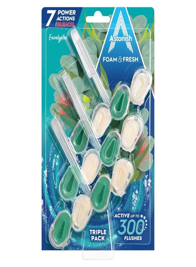 Astonish Foam & Fresh Eucalyptus Toilet Rim Blocks - 3-Pack | 6 Power Actions: Limescale Prevention, Odour Control, Rich Foam | Up to 300 Flushes per Block | Vegan & Cruelty-Free | UK Made