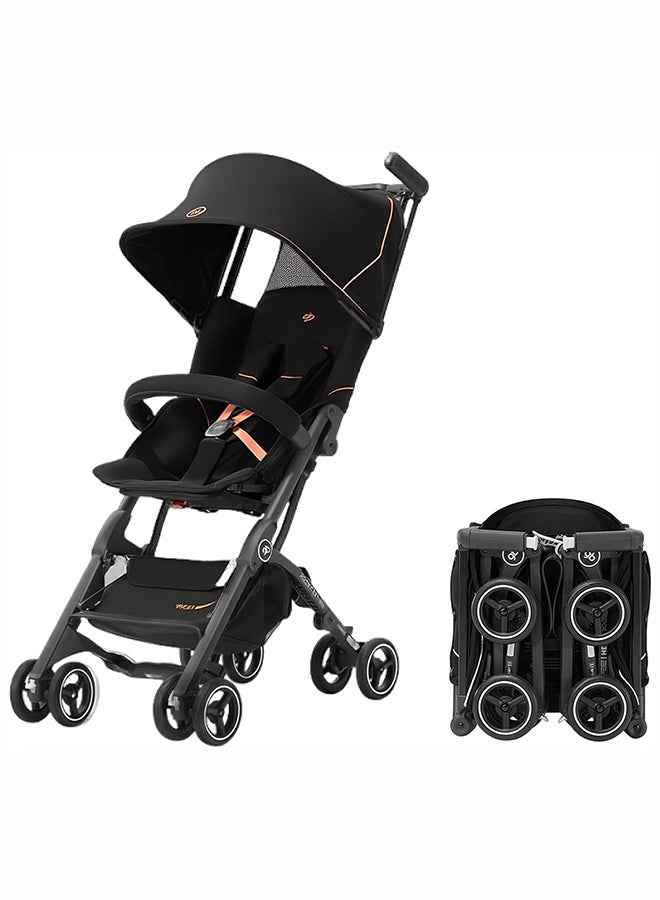 GB Pockit All-Terrain Travel Stroller Airplane Cabin for 22kg Weight Baby, Compact Lightwight Stroller for Toddler, Foldable Pushchair with Removable Canopy, Black&Gold - Image 3