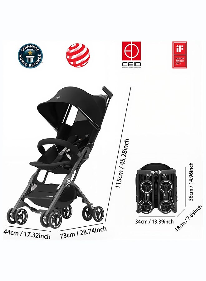 GB Pockit All-Terrain Travel Stroller Airplane Cabin for 22kg Weight Baby, Compact Lightwight Stroller for Toddler, Foldable Pushchair with Removable Canopy, Black&Gold - Image 2
