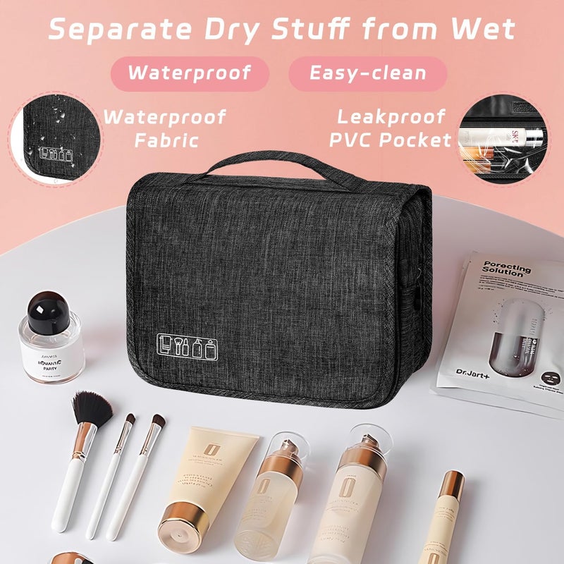 YEMEDA Toiletry Bag Travel Bag with Hanging Hook, Waterproof Capacity Hanging Multifunctional Makeup Bag for Toiletries, Portable Cosmetic Bag Travel Organizer for Women and Men(Black) - Image 5
