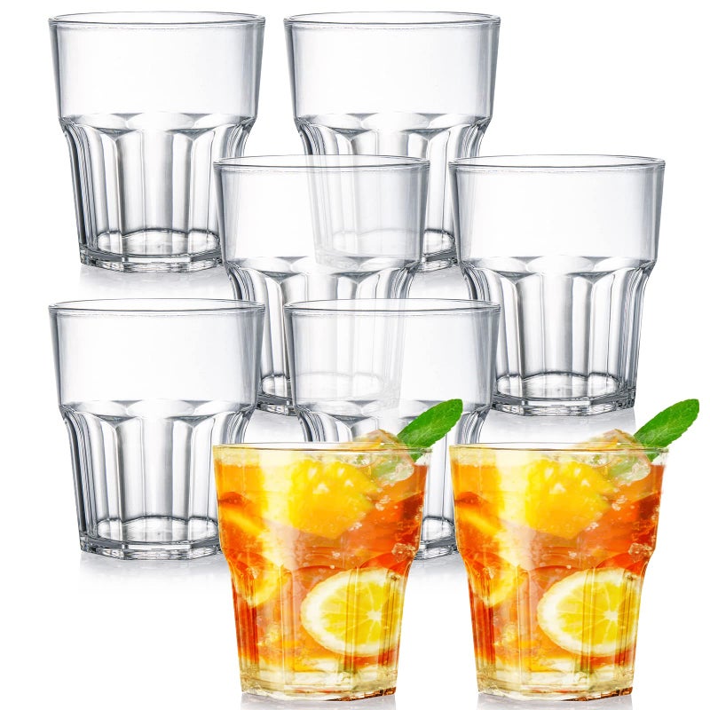Tebery 8 Pack Clear Plastic Tumblers Cups 8 Oz BPAFree Reusable Drinking Water Cup Small Mini Stackable Juice Cup Unbreakable