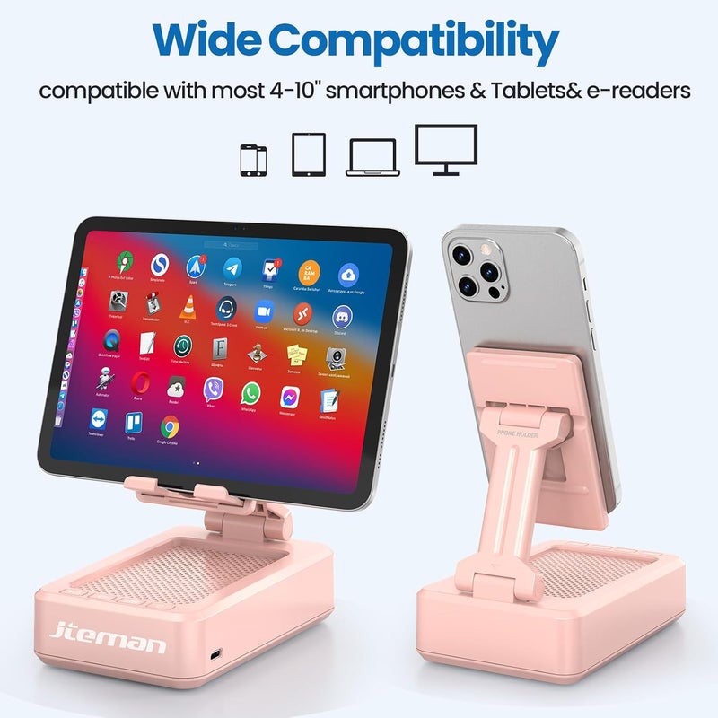 Portable Wireless Bluetooth Speakers With Phone Stand, Gifts for Women and Men, Birthday, Kitchen Gadgets, Compatible for iPhone/Samsung/Mini iPad - Pink - Image 4