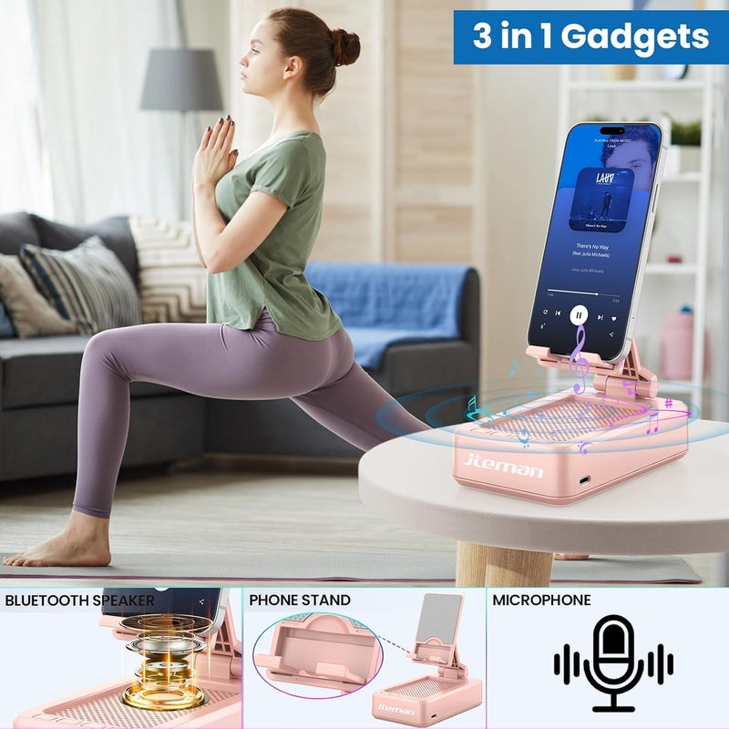 Portable Wireless Bluetooth Speakers With Phone Stand, Gifts for Women and Men, Birthday, Kitchen Gadgets, Compatible for iPhone/Samsung/Mini iPad - Pink - Image 2