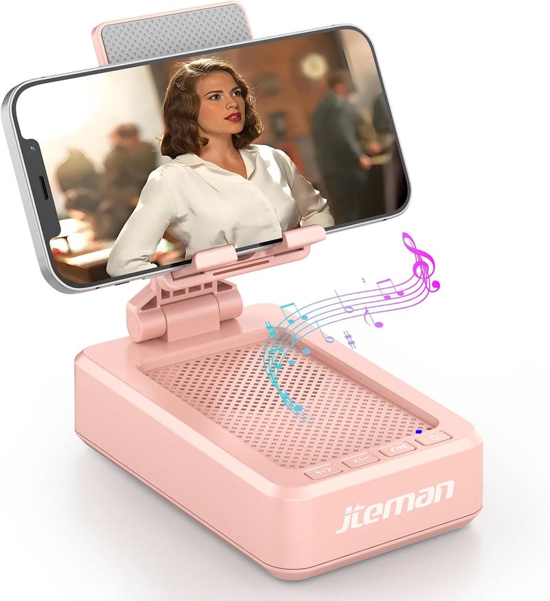 Portable Wireless Bluetooth Speakers With Phone Stand, Gifts for Women and Men, Birthday, Kitchen Gadgets, Compatible for iPhone/Samsung/Mini iPad - Pink - Image 1