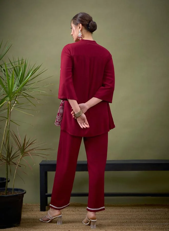 SASSAFRAS Embroidered Hem Shirt with Roll Up Sleeves & Pants Co-Ord by Styli