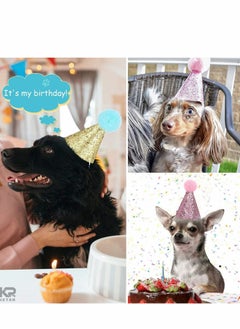 Excefore Cat Birthday Hat and Dog Hat, 2 Pieces Cute Reusable Pet Headwear, Decorations for Parties - Party Supplies(Gold Pink)  - Image 2