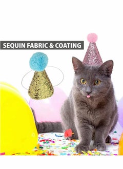 Excefore Cat Birthday Hat and Dog Hat, 2 Pieces Cute Reusable Pet Headwear, Decorations for Parties - Party Supplies(Gold Pink)  - Image 3