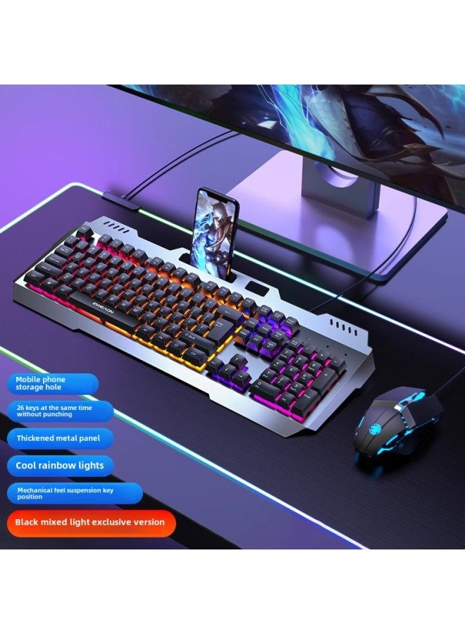 Real Mechanical Feel Keyboard Mouse Suit Wired E-sports Game Special Keyboard Mouse Wireless Computer Desktop-Colour:Mechanical Feel - Black Impulse Version  + Gaming Mouse - No - 104 Keys - Official Standard - Image 1