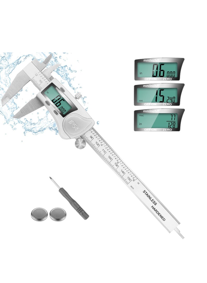 SYOSI Digital Caliper Calipers 6 Inch Measuring Tool with Stainless Steel IP54 Splash Proof Protection Design Easy Switch from Inch to Millimeter Large Screen  - Image 1