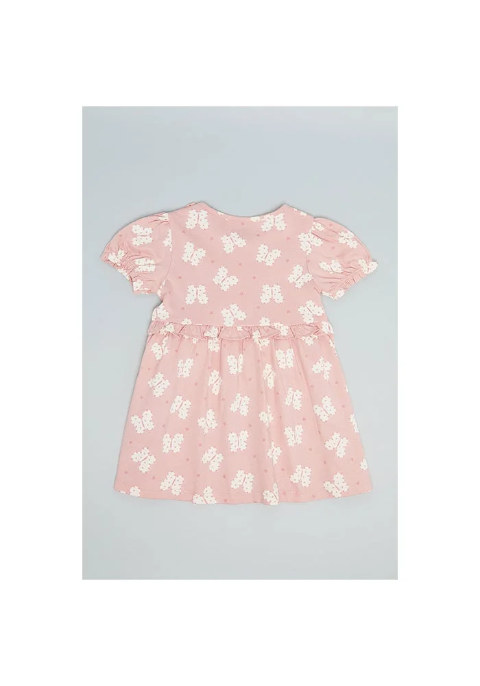 R&b Printed Fit & Flare Dress with Crew Neck and Puff Sleeves