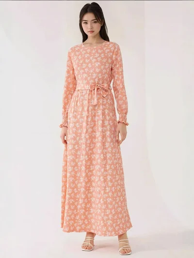 HICCUP Floral Print Long Sleeve Maxi Dress with Belt
