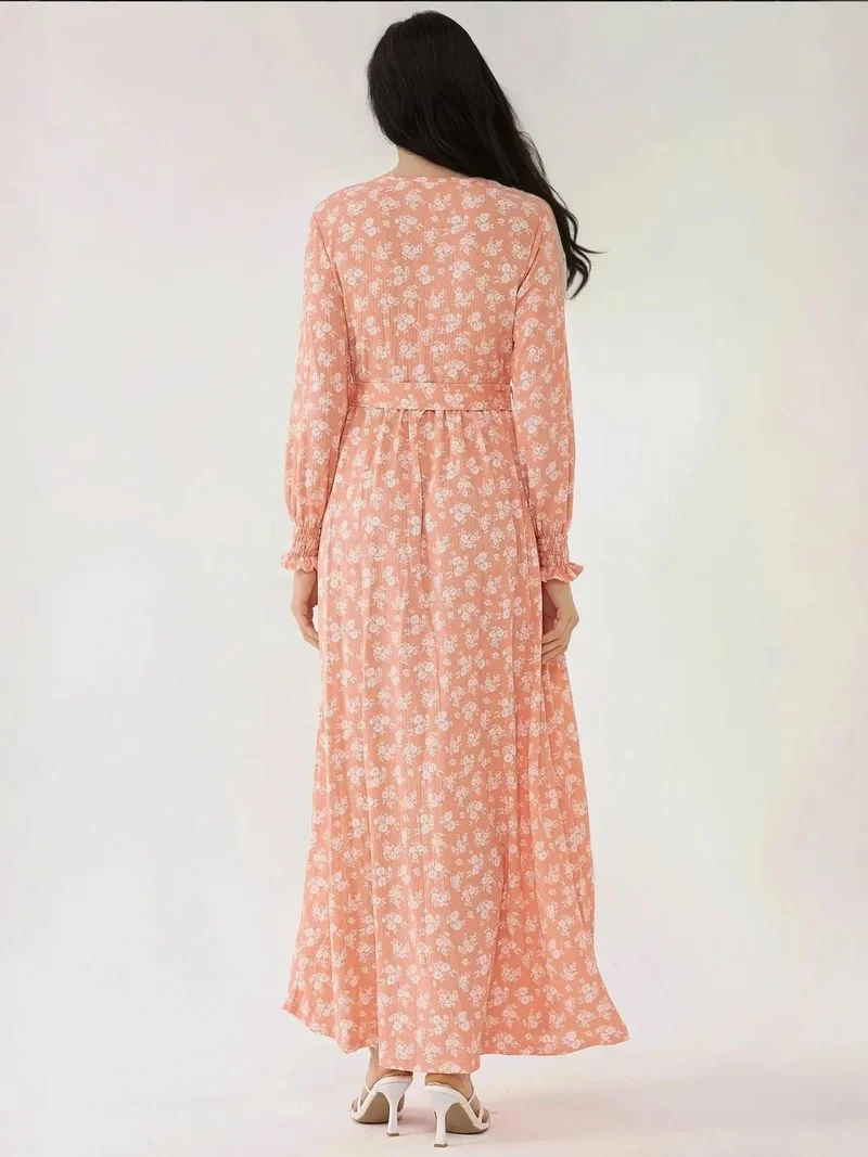 HICCUP Floral Print Long Sleeve Maxi Dress with Belt