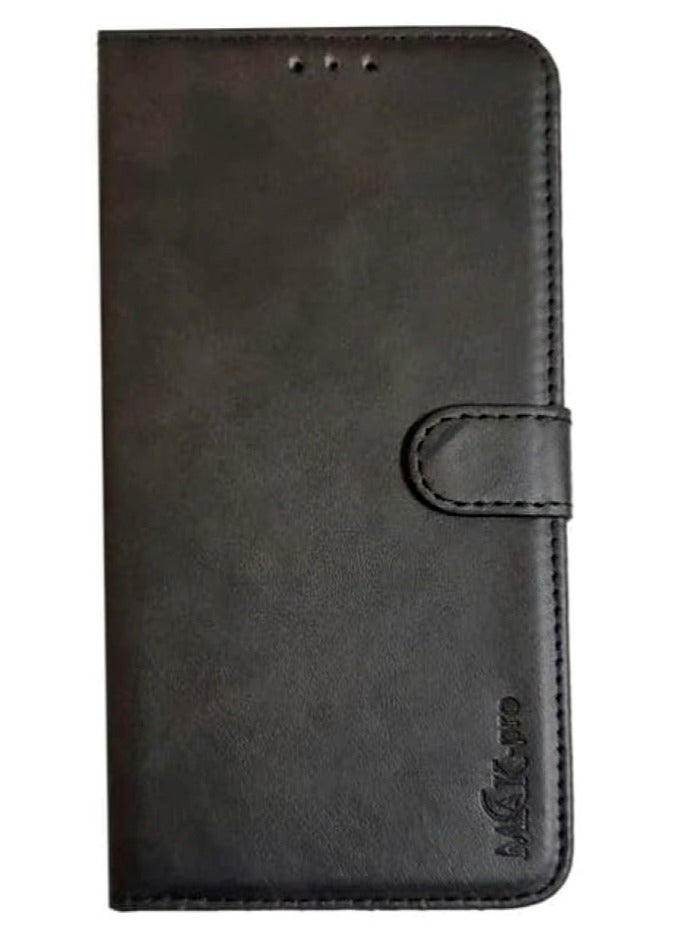 Compatible with Vivo Y02 Phone, Shockproof Leather Flip Cover, Front and Back, New Design, High Quality Material - Black - Image 1