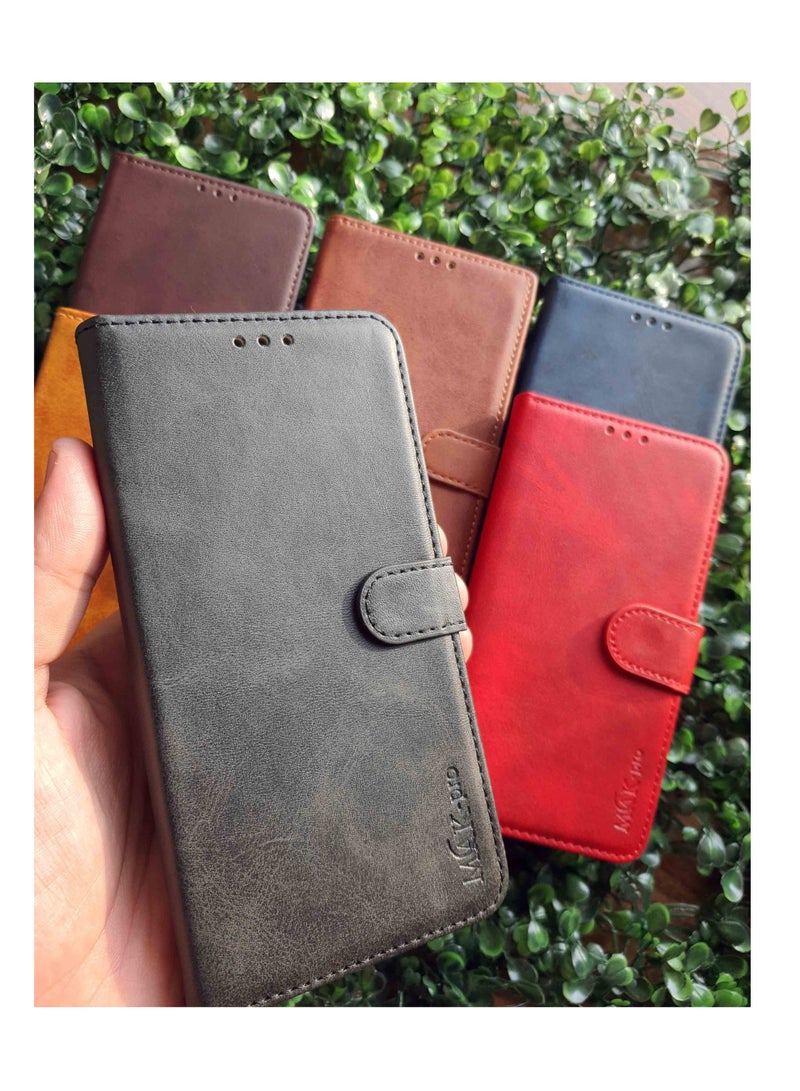 Compatible with Vivo Y02 Phone, Shockproof Leather Flip Cover, Front and Back, New Design, High Quality Material - Black - Image 5