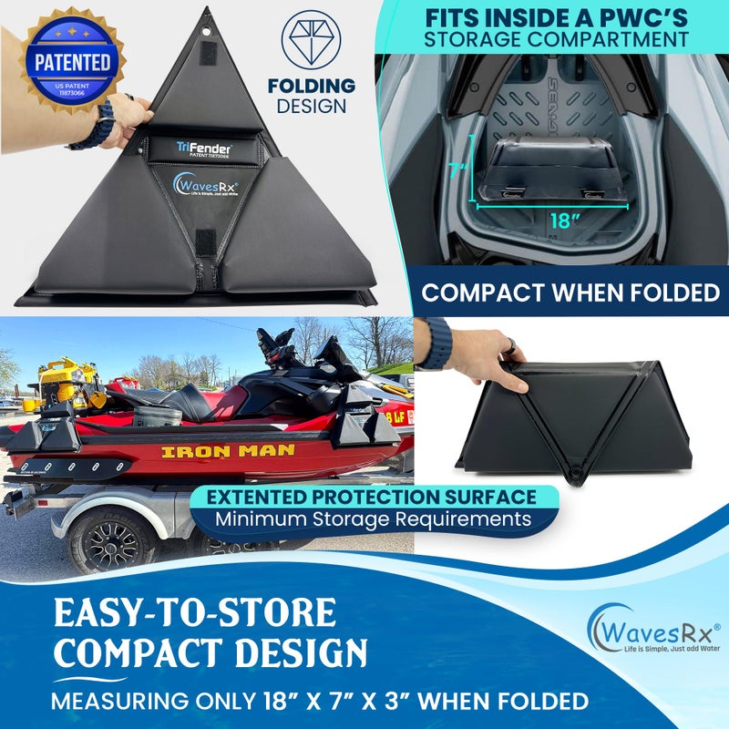 WAVESRX PWC Fender Bumper for Safe Jet Ski Docking | Foldable Easy-to-Store Marine Bumpers Offer Ultimate Protection from Dock Rash and Scratches | Adjustable Length Bungee Cord + Hook & Safety Latch - Image 5