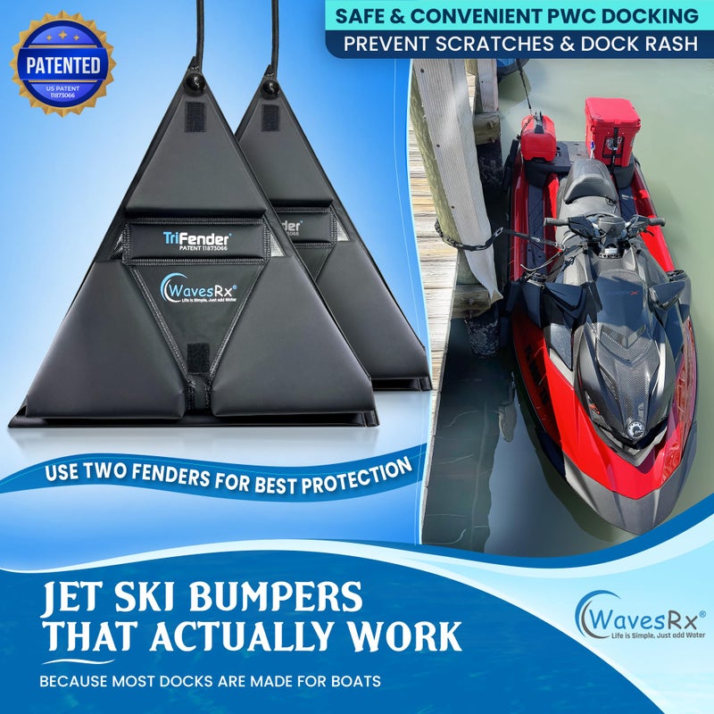 WAVESRX PWC Fender Bumper for Safe Jet Ski Docking | Foldable Easy-to-Store Marine Bumpers Offer Ultimate Protection from Dock Rash and Scratches | Adjustable Length Bungee Cord + Hook & Safety Latch - Image 2