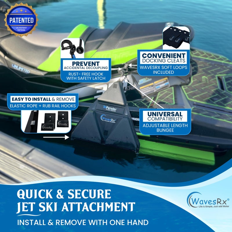 WAVESRX PWC Fender Bumper for Safe Jet Ski Docking | Foldable Easy-to-Store Marine Bumpers Offer Ultimate Protection from Dock Rash and Scratches | Adjustable Length Bungee Cord + Hook & Safety Latch - Image 4