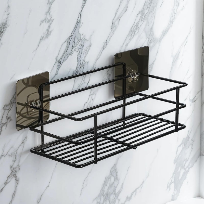 Xtend Self-Adhesive Bathroom Shelf, Multipurpose Kitchen Shelf with Magic Stickers, Rustproof GI Steel, Black Powder Coated, Drill-Free, Easy Installation - Pack of 1 - Image 1