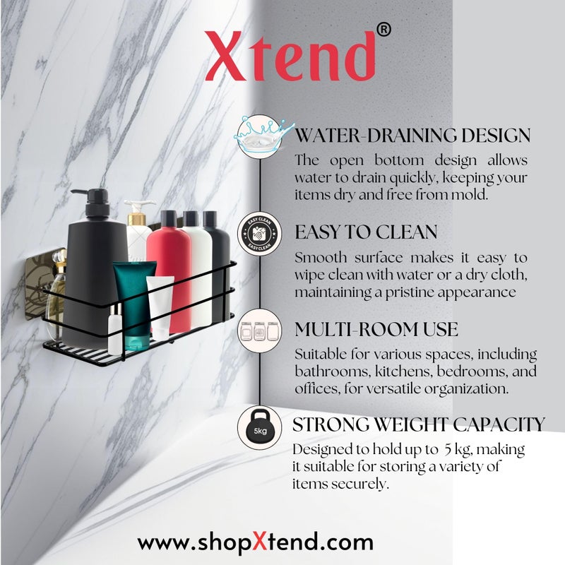 Xtend Self-Adhesive Bathroom Shelf, Multipurpose Kitchen Shelf with Magic Stickers, Rustproof GI Steel, Black Powder Coated, Drill-Free, Easy Installation - Pack of 1 - Image 2