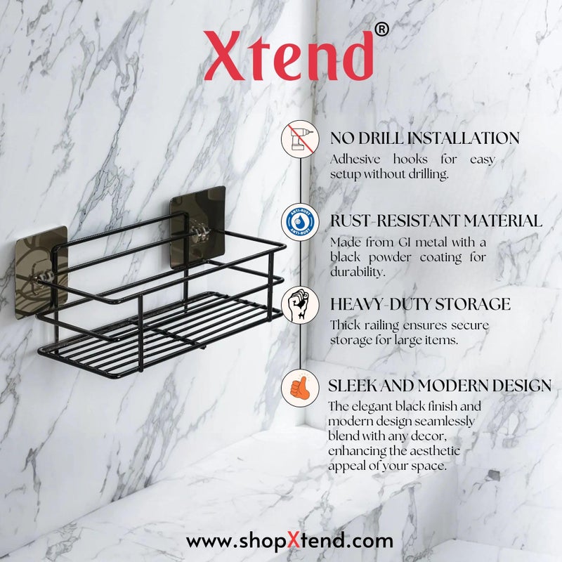 Xtend Self-Adhesive Bathroom Shelf, Multipurpose Kitchen Shelf with Magic Stickers, Rustproof GI Steel, Black Powder Coated, Drill-Free, Easy Installation - Pack of 1 - Image 3