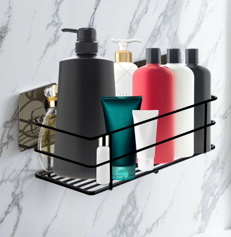 Xtend Self-Adhesive Bathroom Shelf, Multipurpose Kitchen Shelf with Magic Stickers, Rustproof GI Steel, Black Powder Coated, Drill-Free, Easy Installation - Pack of 1 - Image 5