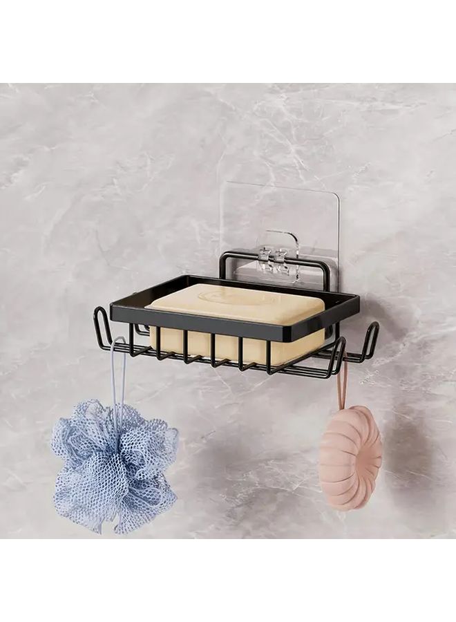 1pc Rust Proof Wall Mounted Soap Holder With Hooks Drainage Tray Easy Install No Drill Bathroom Kitchen Storage Rack - Image 2