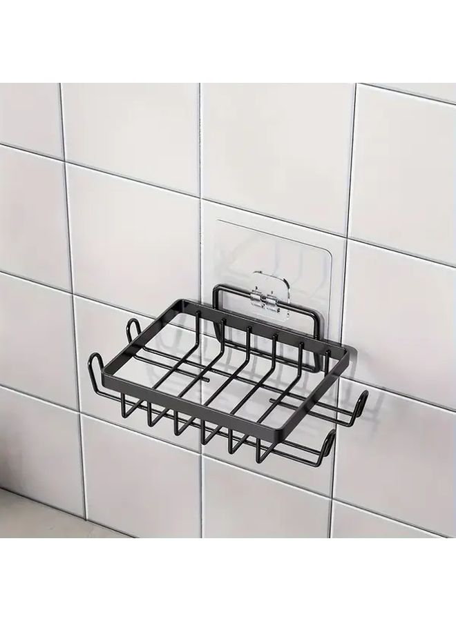 1pc Rust Proof Wall Mounted Soap Holder With Hooks Drainage Tray Easy Install No Drill Bathroom Kitchen Storage Rack - Image 5