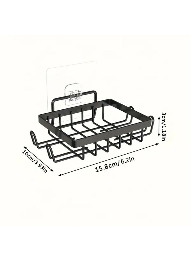 1pc Rust Proof Wall Mounted Soap Holder With Hooks Drainage Tray Easy Install No Drill Bathroom Kitchen Storage Rack - Image 3