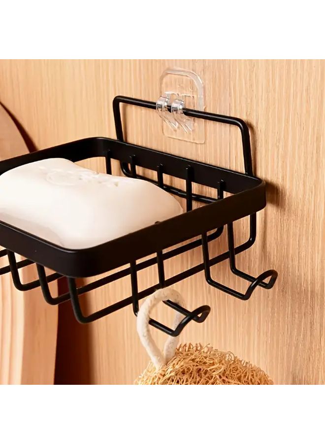1pc Rust Proof Wall Mounted Soap Holder With Hooks Drainage Tray Easy Install No Drill Bathroom Kitchen Storage Rack - Image 4