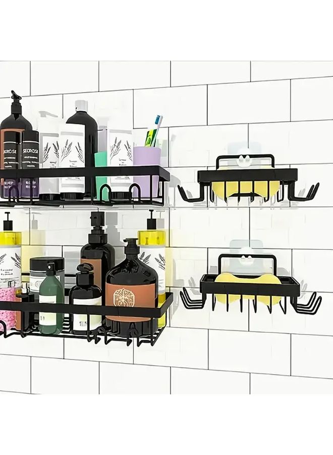 1pc Rust Proof Wall Mounted Soap Holder With Hooks Drainage Tray Easy Install No Drill Bathroom Kitchen Storage Rack - Image 1