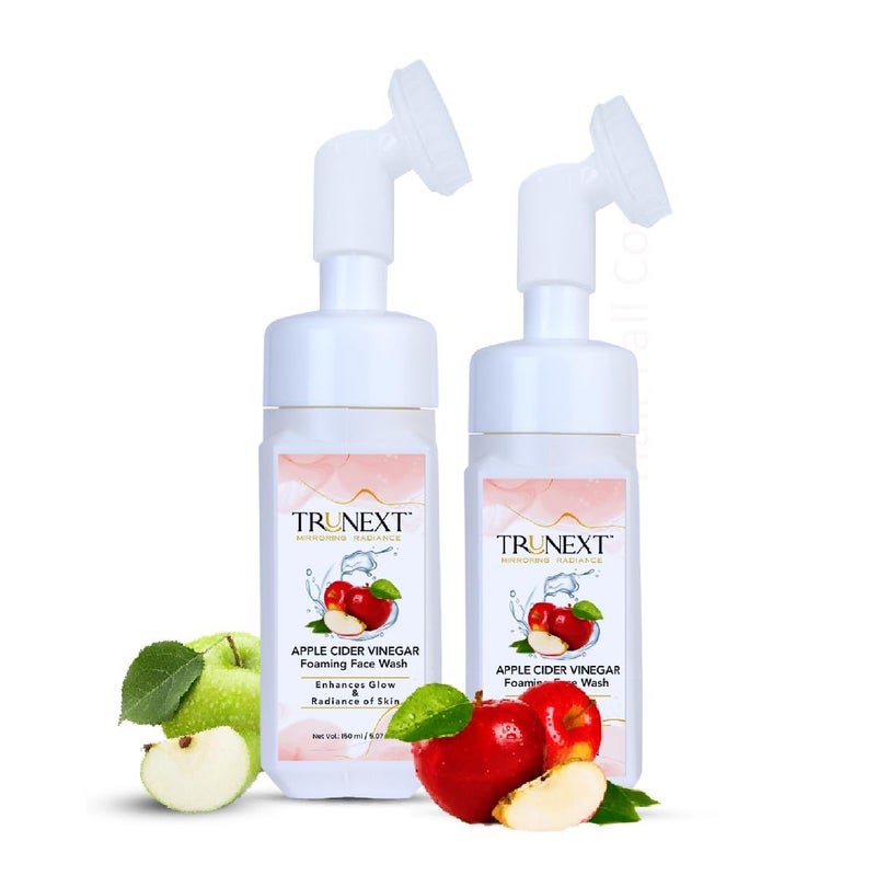 Trunext Apple Cider Vinegar Foaming Face Wash with Silicone Brush - Pack of 2, 150ml Each | Deep Cleansing & Balancing | All Skin Types | Natural & Chemical-Free | Easy Application - Image 1
