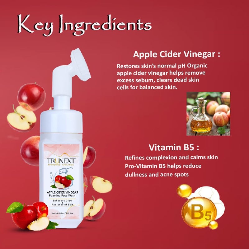 Trunext Apple Cider Vinegar Foaming Face Wash with Silicone Brush - Pack of 2, 150ml Each | Deep Cleansing & Balancing | All Skin Types | Natural & Chemical-Free | Easy Application - Image 4