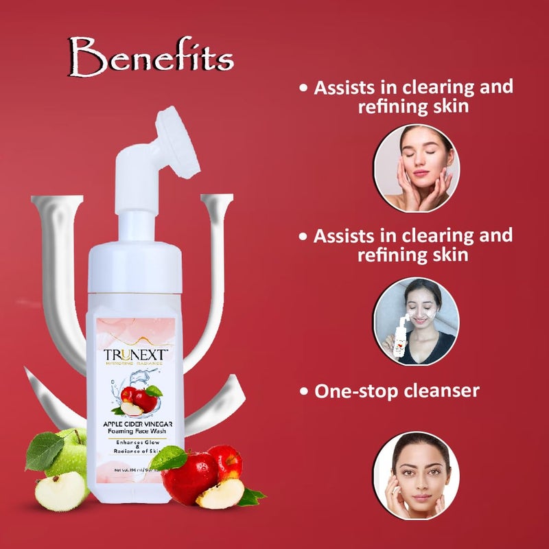 Trunext Apple Cider Vinegar Foaming Face Wash with Silicone Brush - Pack of 2, 150ml Each | Deep Cleansing & Balancing | All Skin Types | Natural & Chemical-Free | Easy Application - Image 3