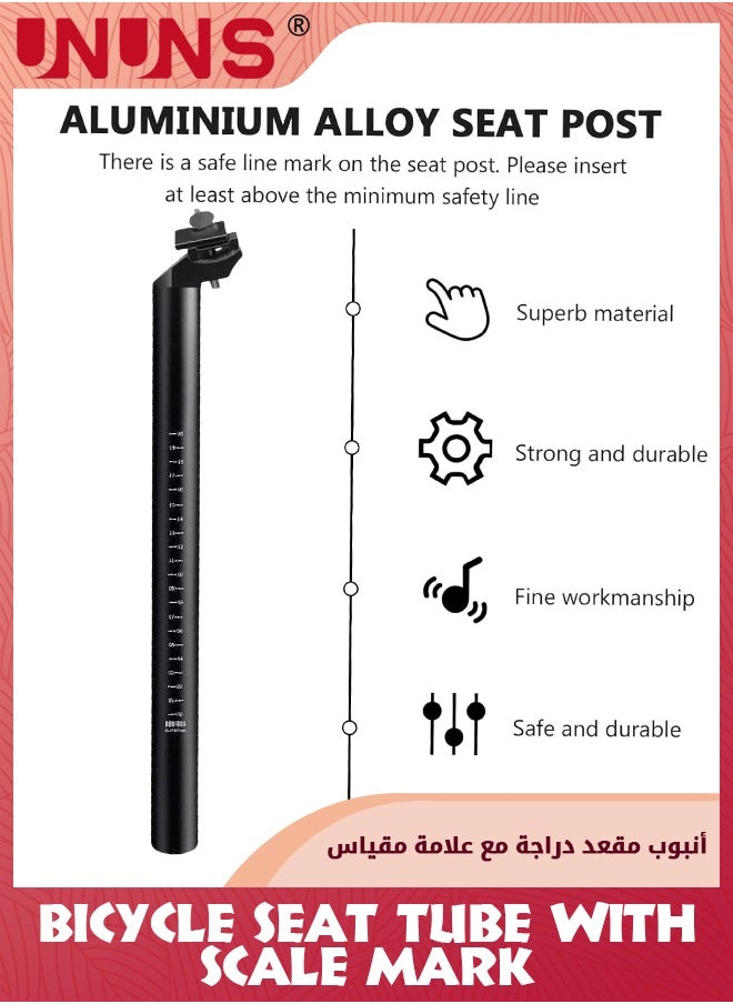 UNUNS Bike Seat Posts,27.2x300mm Bicycle Seatpost With Scale Mark,Adjustable Aluminum Alloy Bicycle Seat Tube With Fixing Clip,Universal Black Cycling Seatpost Replacement Kit For MTB  Mountain Road Bikes  - Image 2