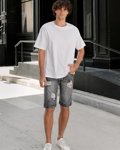 Betusline Men's Ripped Shorts Summer Jeans Distressed Denim Short Casual Jean Shorts for Mens，303# C Grey，US 38 = Tag 38 - Image 3
