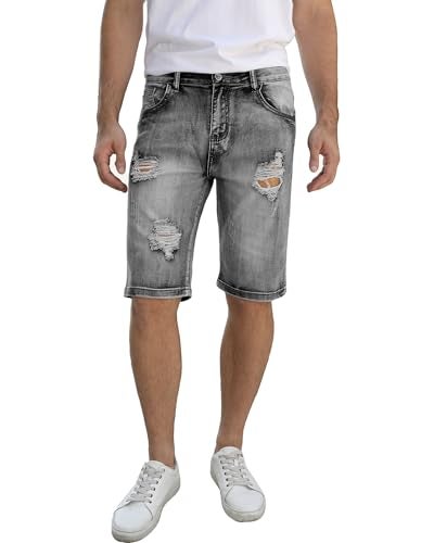 Betusline Men's Ripped Shorts Summer Jeans Distressed Denim Short Casual Jean Shorts for Mens，303# C Grey，US 38 = Tag 38 - Image 1