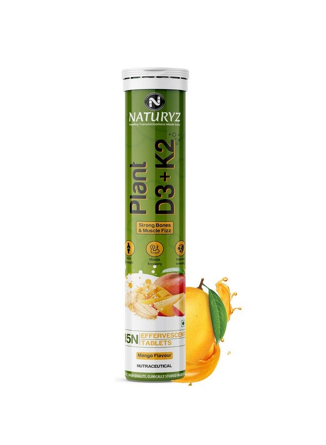 Naturyz 100% Plant Vitamin D3 K2 | Veg Vitamin D3 Supplement Lichen Source with Vitamin K2 MK7 Menaquinone | Supports Stronger Immunity | Bone & Heart Health for Men & Women (Mango Flavour)-15 Tablets - Image 1