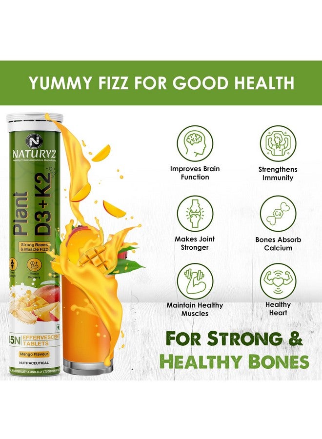 Naturyz 100% Plant Vitamin D3 K2 | Veg Vitamin D3 Supplement Lichen Source with Vitamin K2 MK7 Menaquinone | Supports Stronger Immunity | Bone & Heart Health for Men & Women (Mango Flavour)-15 Tablets - Image 5