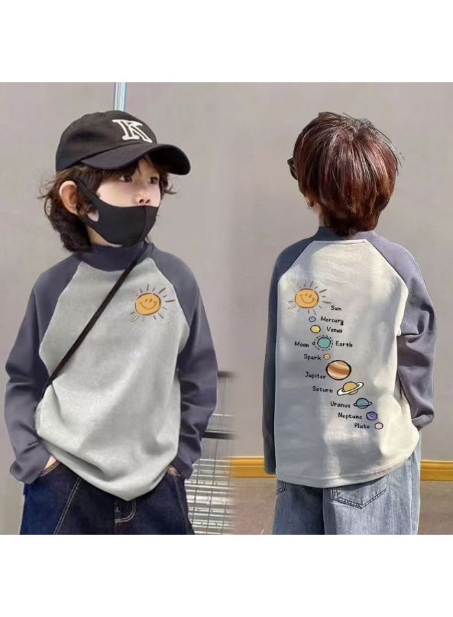 Boys' Thermal Base Layer Shirt Autumn And Winter Style Children's Long-sleeve T-shirt For Older Kids Stylish Half-high Collar Top